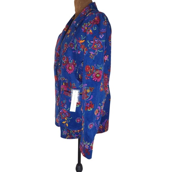 NWT Modcloth Blazer Jacket  Blue Floral Paisley Corduroy Size XL Vibrant 70s - Picture 3 of 9